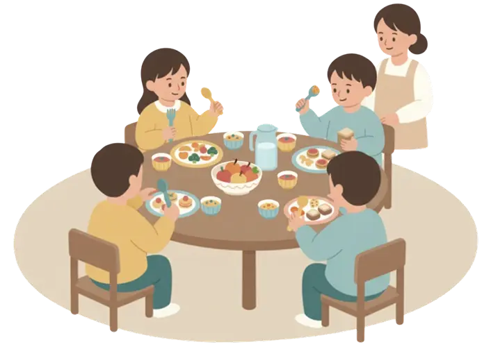 Dzici siedzące przy stole w żłobku w Krakowie