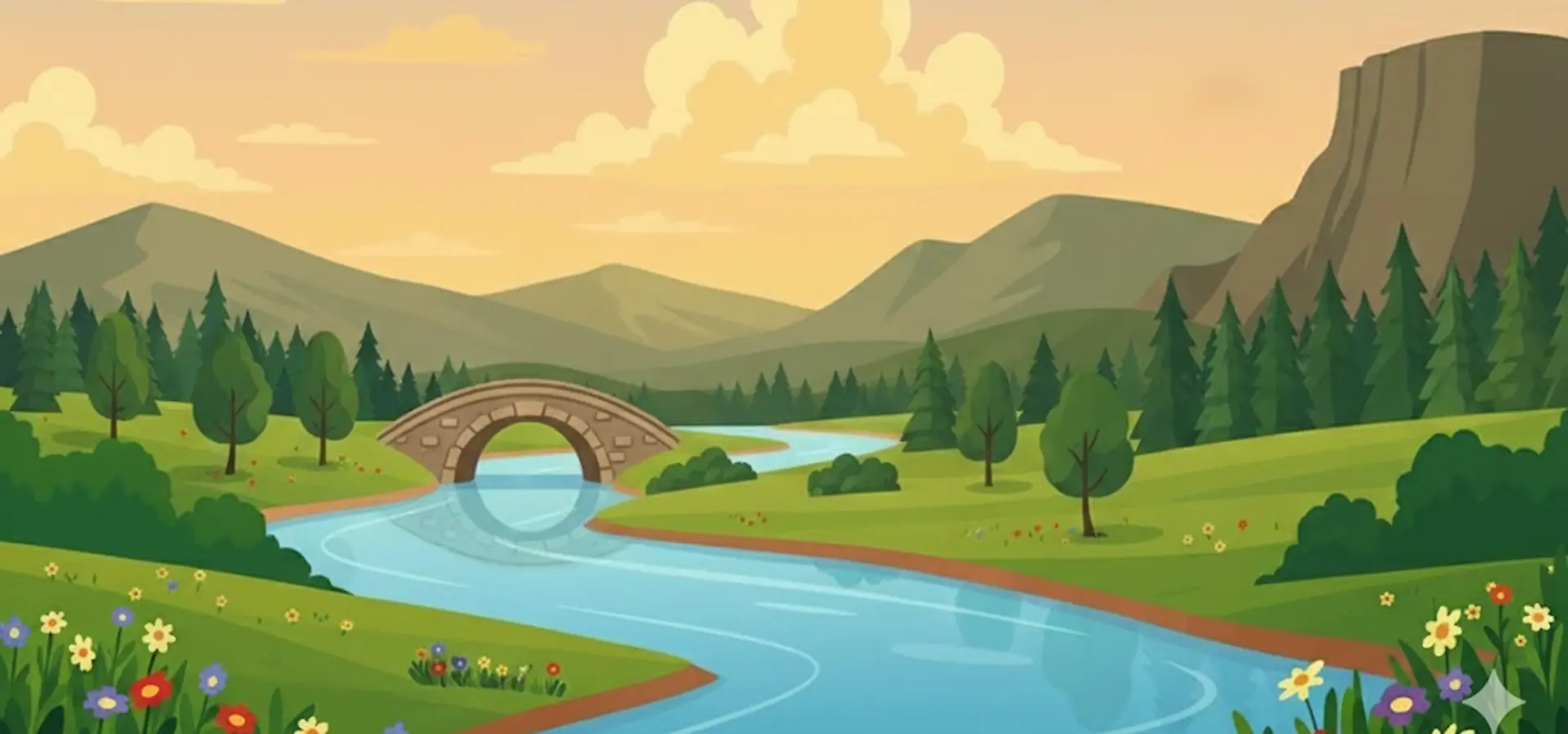 Rzeka, most i krajobraz drzew i gór na stronie żłobka kraków