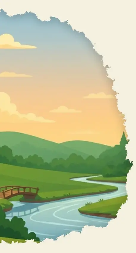 Krajobraz z rzeką i drewnianym mostem na stronie żłobka w krakowie