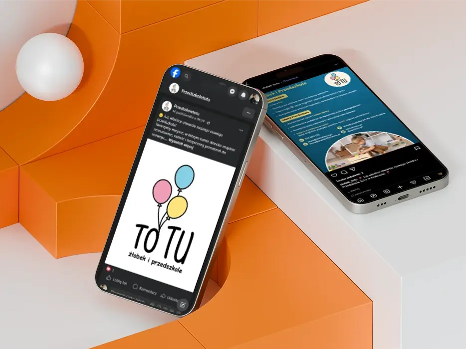 Dwa telefony z social mediami żłobka w krakowie "ToTu"
